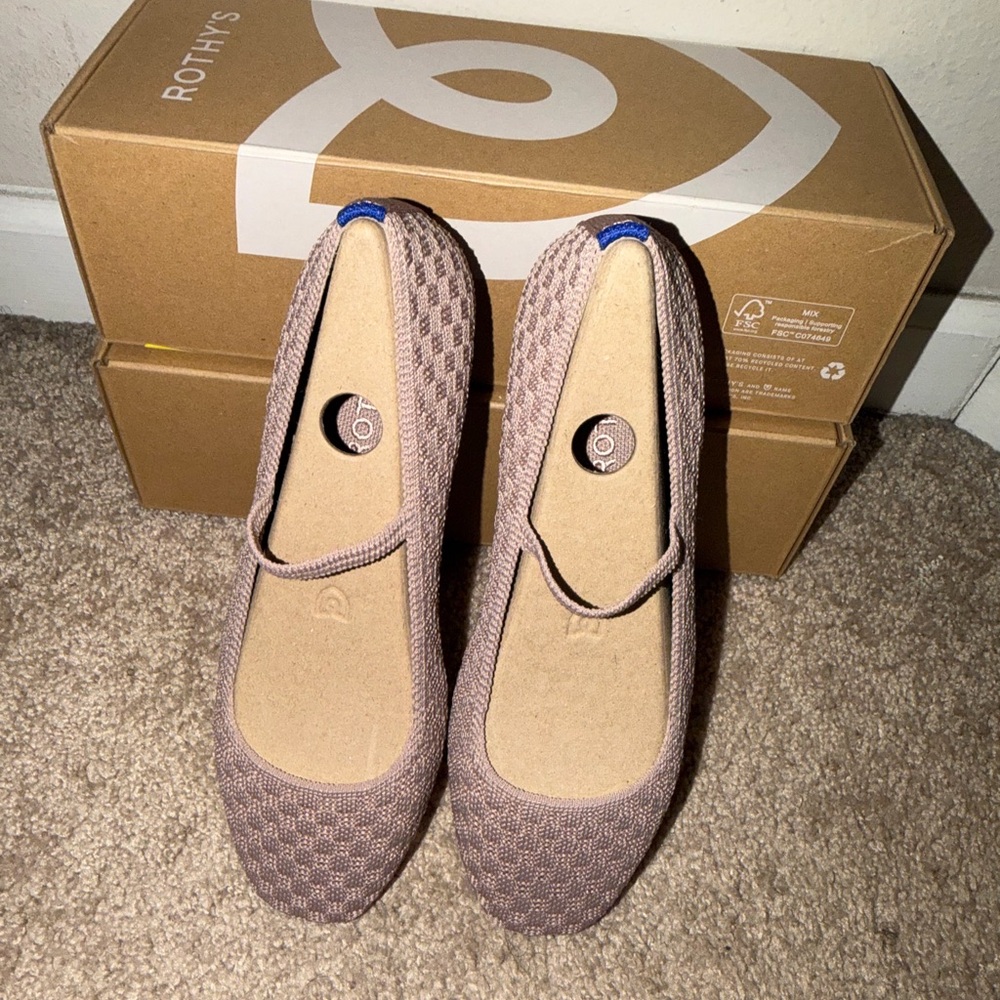 Rothy's Mauve Knit Mary Jane Flats with Blue Heel Loop